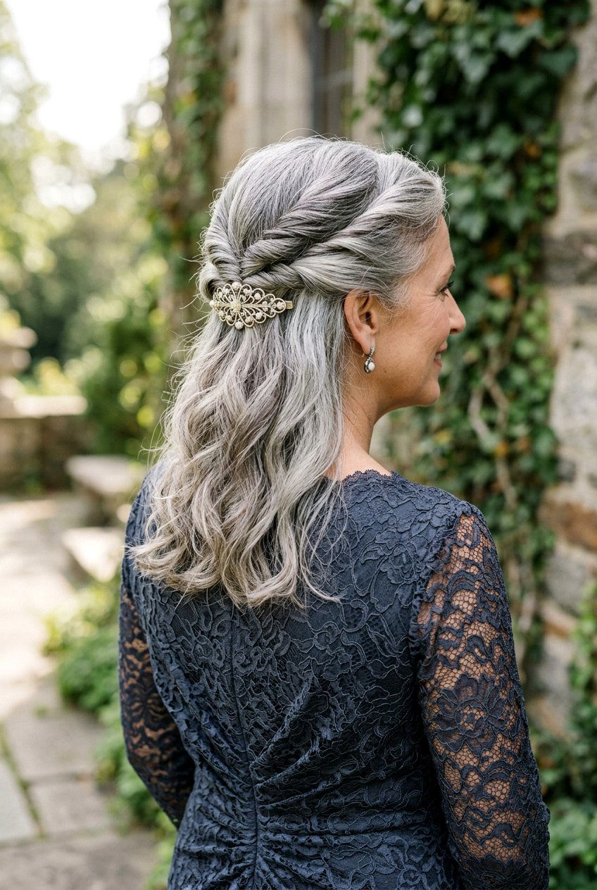 Twisted Half Updo - 20 bridal hairstyle for mature bride - 20 bridal hairstyle for mature bride