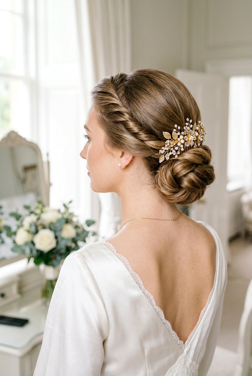 Twisted Halo Chignon - 20 boho bridal updo for long hair - 20 boho bridal updo for long hair
