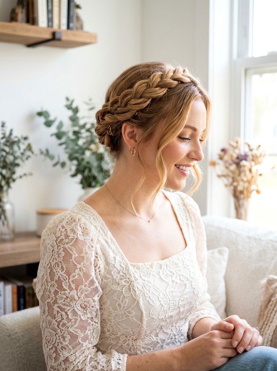 Twisted Halo For Medium Curls - 20 quick hairstyle for medium curls - 20 quick hairstyle for medium curls