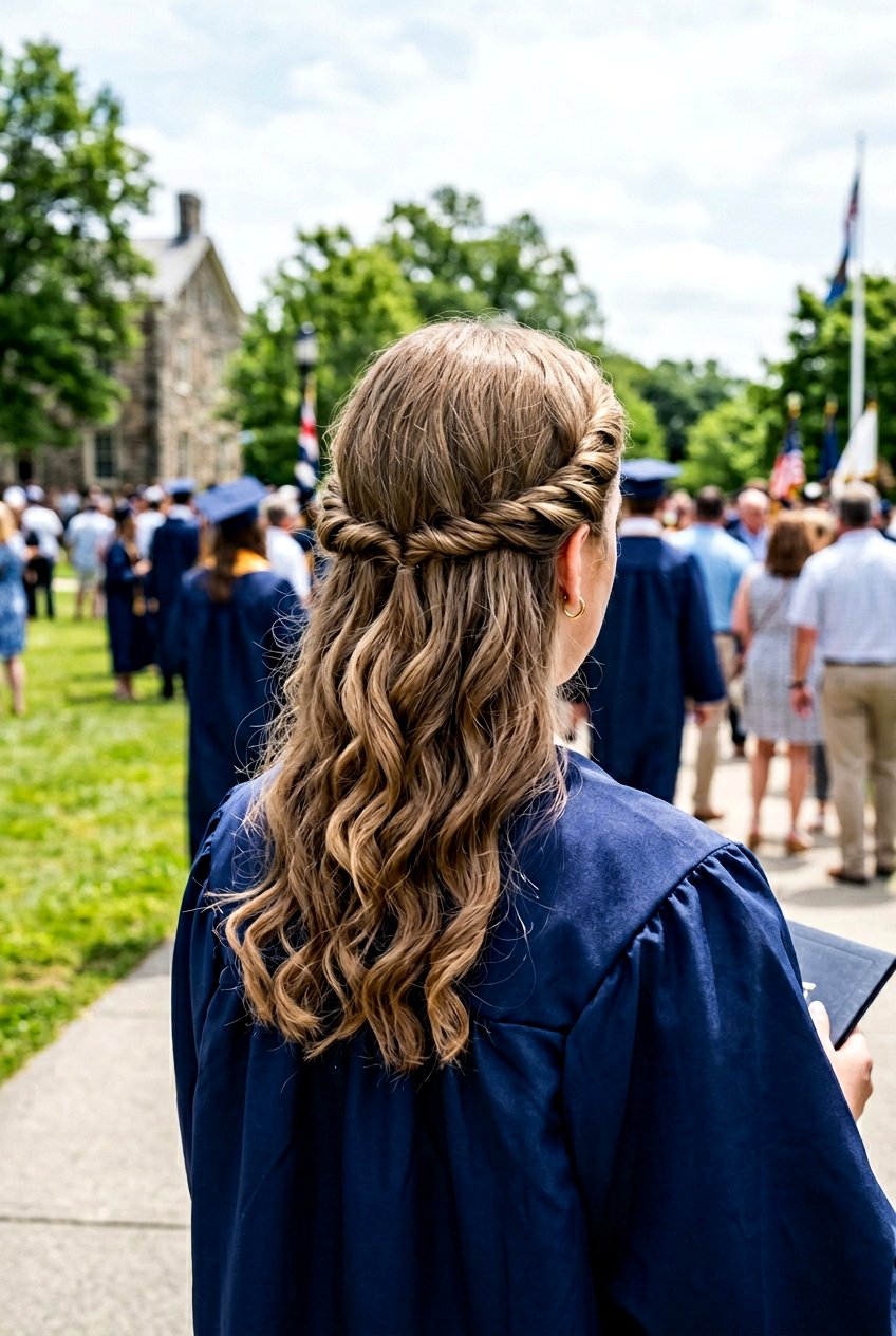 Twisted Halo Half Up - 20 graduation hairstyle for teenage girls - 20 graduation hairstyle for teenage girls