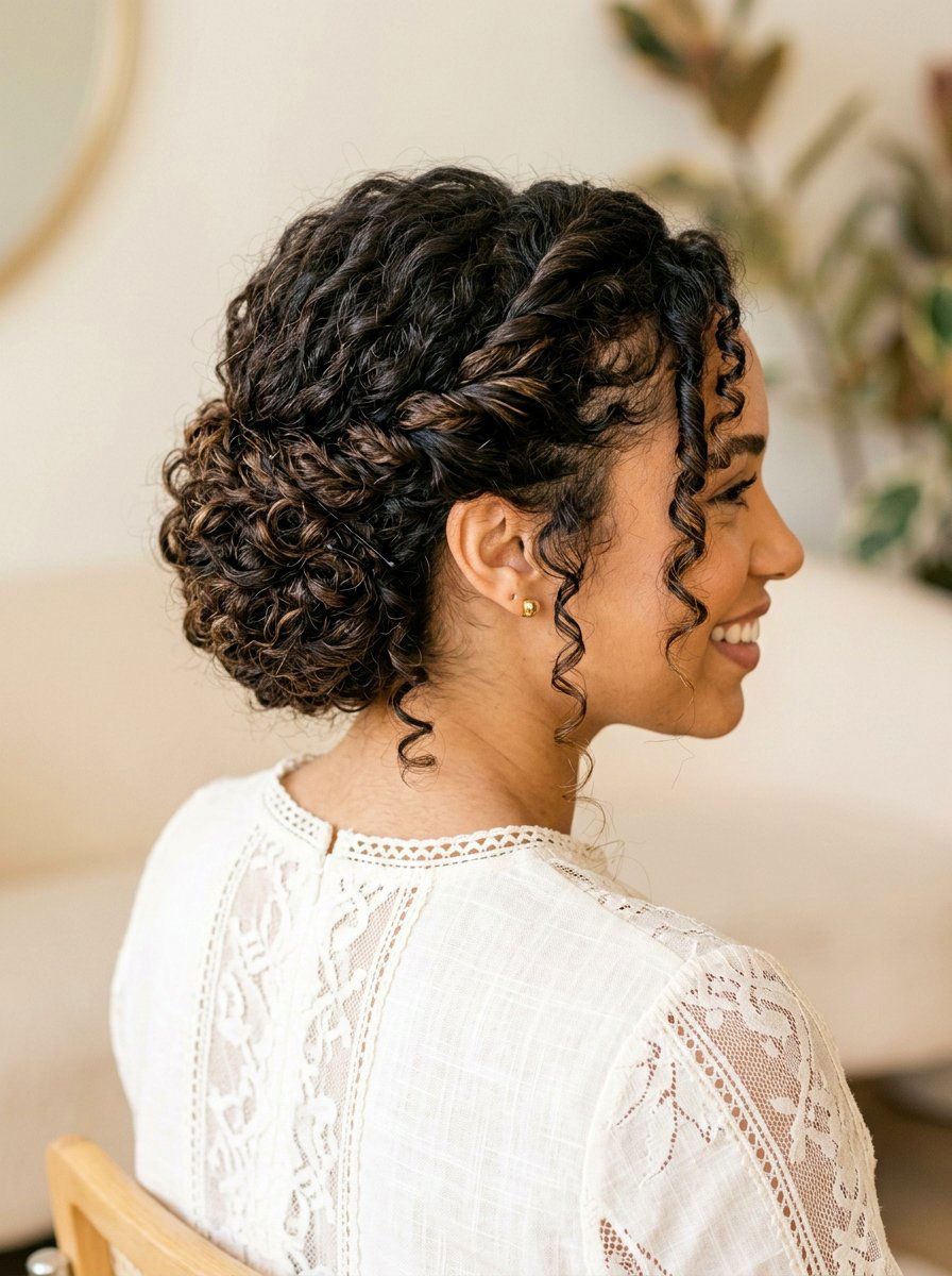 Twisted Halo Updo For Curly Hair - 20 easy work hairstyle for long curly hair - 20 easy work hairstyle for long curly hair