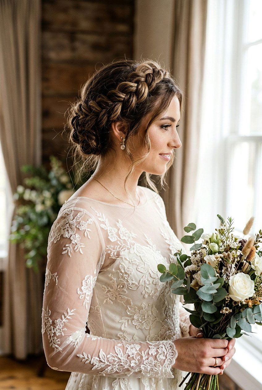 Twisted Halo Updo - 20 bridal hairstyle for thick wavy hair - 20 bridal hairstyle for thick wavy hair