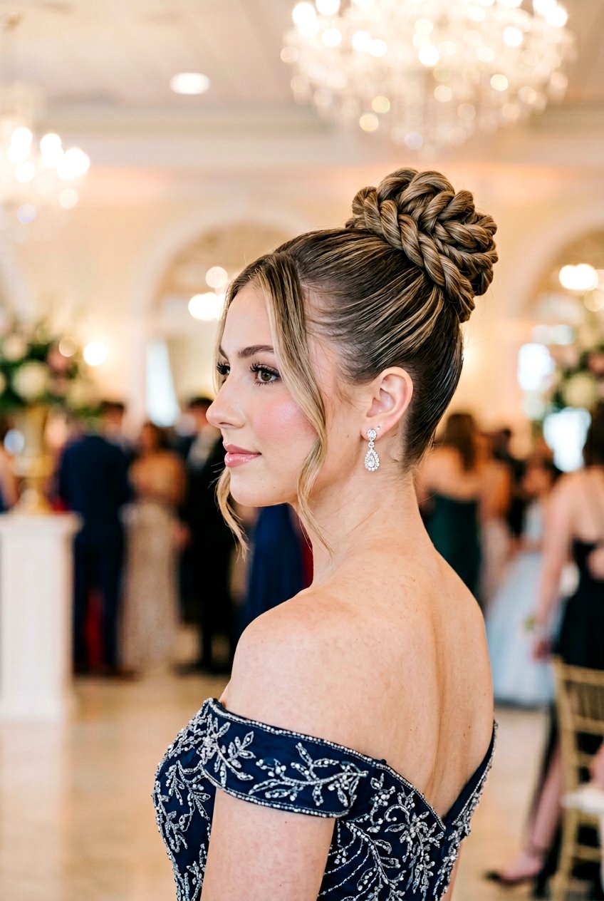 Twisted High Bun for Prom - 20 senior prom bun hairstyle - 20 senior prom bun hairstyle