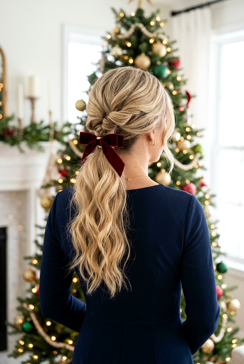 Twisted Holiday Ponytail With Bow - 20 holiday ponytail with bow - 20 holiday ponytail with bow