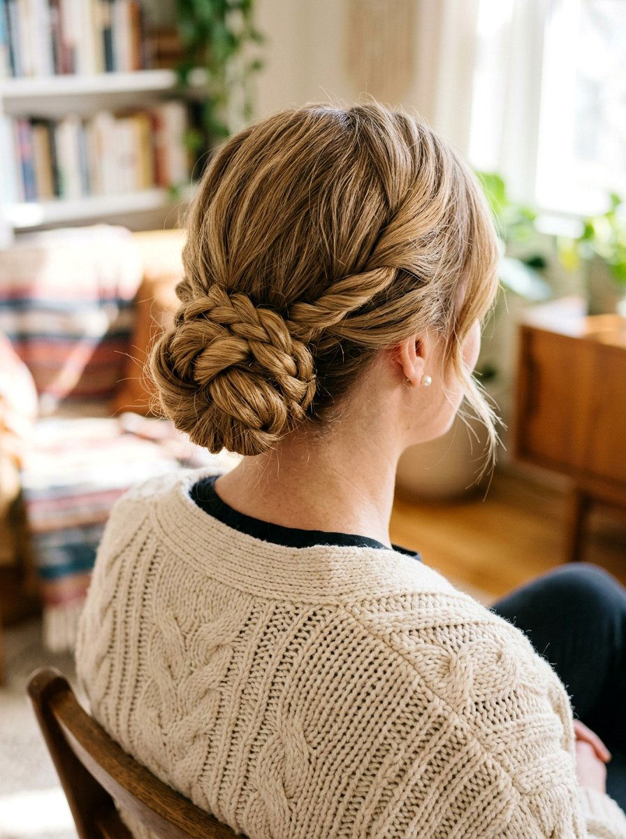 Twisted Low Braid Bun - 20 office hairstyle with low braid bun - 20 office hairstyle with low braid bun