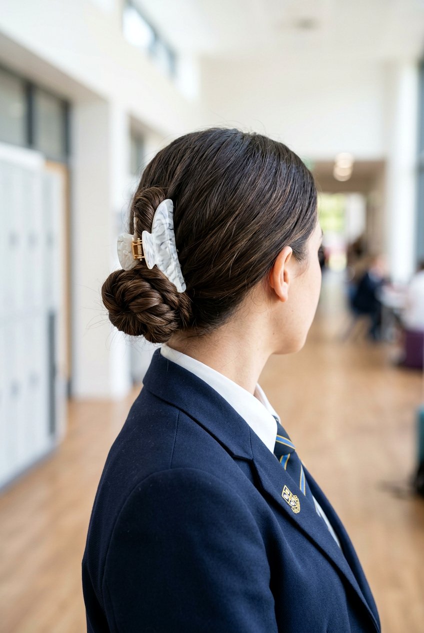 Twisted Low Bun - 20 easy claw clip twist for school - 20 easy claw clip twist for school