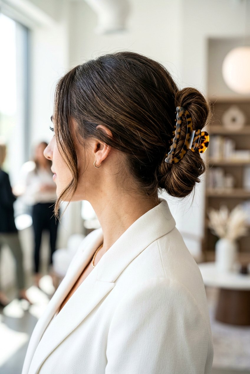 Twisted Low Bun - 20 messy claw clip updo for medium hair - 20 messy claw clip updo for medium hair