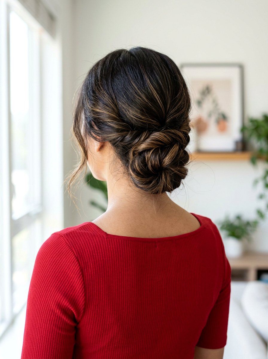 Twisted Low Bun - 20 party hairstyle for red dress - 20 party hairstyle for red dress