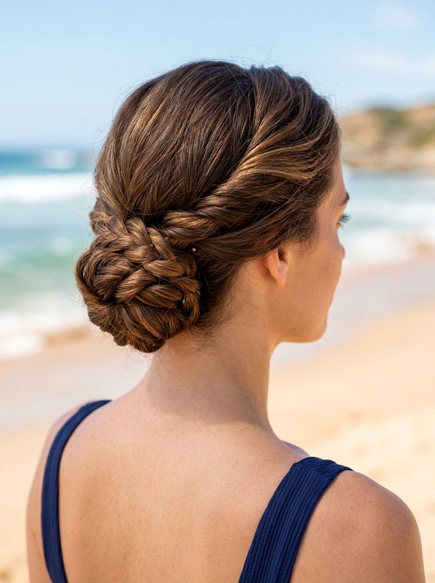 Twisted Low Bun - 20 pool day bun hairstyle - 20 pool day bun hairstyle