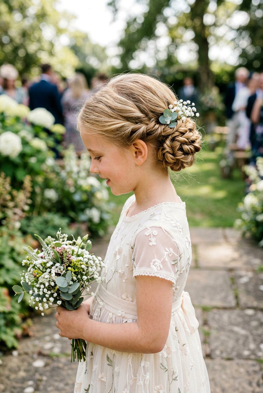 Twisted Low Bun For Flower Girl - 20 flower girl bun hairstyle - 20 flower girl bun hairstyle