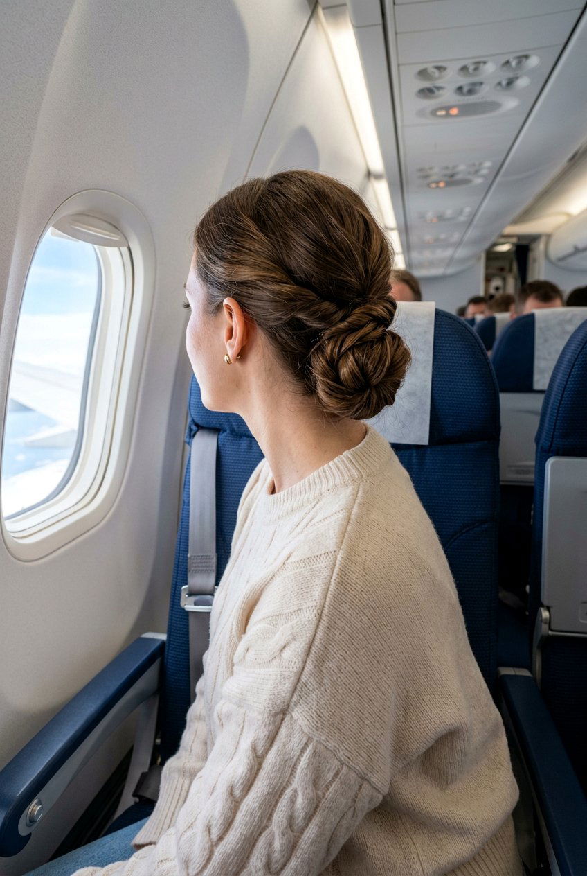 Twisted Low Bun For Long Flights - 20 airplane hairstyles for long hair - 20 airplane hairstyles for long hair