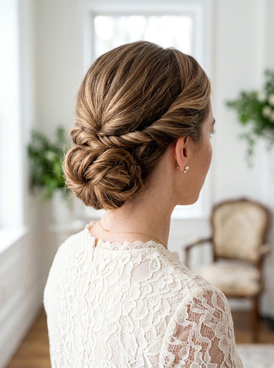 Twisted Low Bun For Wedding Guest - 20 simple wedding guest bun for medium hair - 20 simple wedding guest bun for medium hair