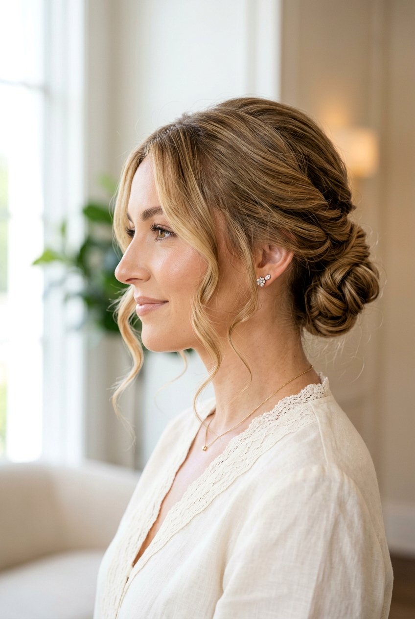 Twisted Low Bun With Face Framing Pieces - 20 twisted low bun hairstyle - 20 twisted low bun hairstyle