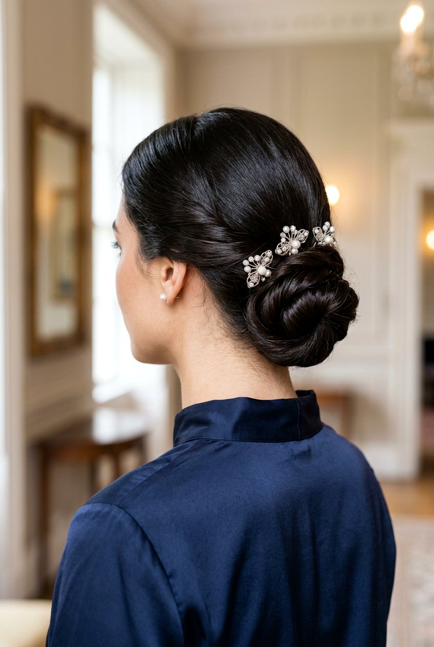 Twisted Low Bun for Long Hair in Rainy Season - 20 monsoon hairstyle for long hair - 20 monsoon hairstyle for long hair