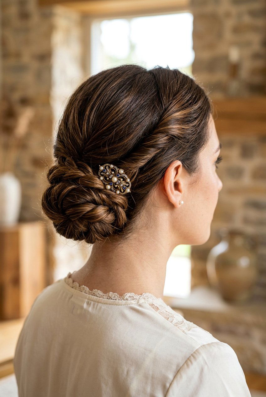 Twisted Low Bun - 20 dark academia low bun hairstyle - 20 dark academia low bun hairstyle