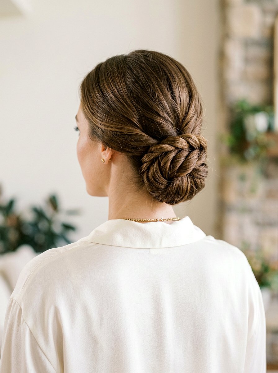 Twisted Low Chignon - 20 cute bun hairstyle ideas for work - 20 cute bun hairstyle ideas for work