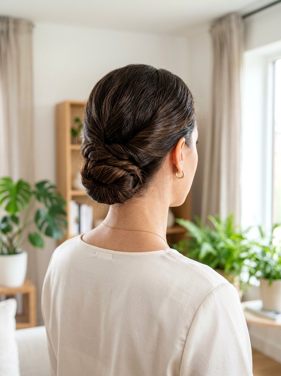 Twisted Low Chignon - 20 cute hairstyle for casual day out - 20 cute hairstyle for casual day out