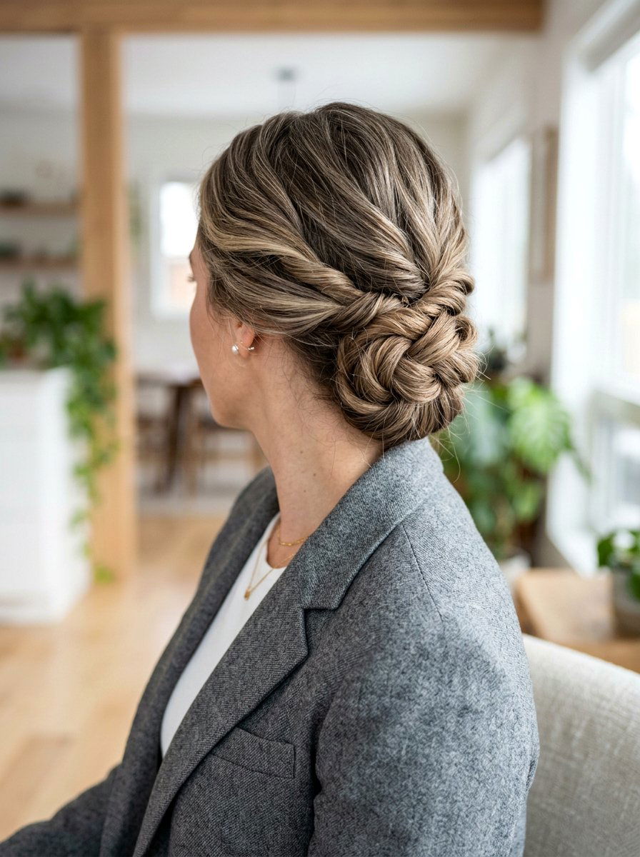 Twisted Low Chignon - 20 interview hairstyle with smooth low bun - 20 interview hairstyle with smooth low bun