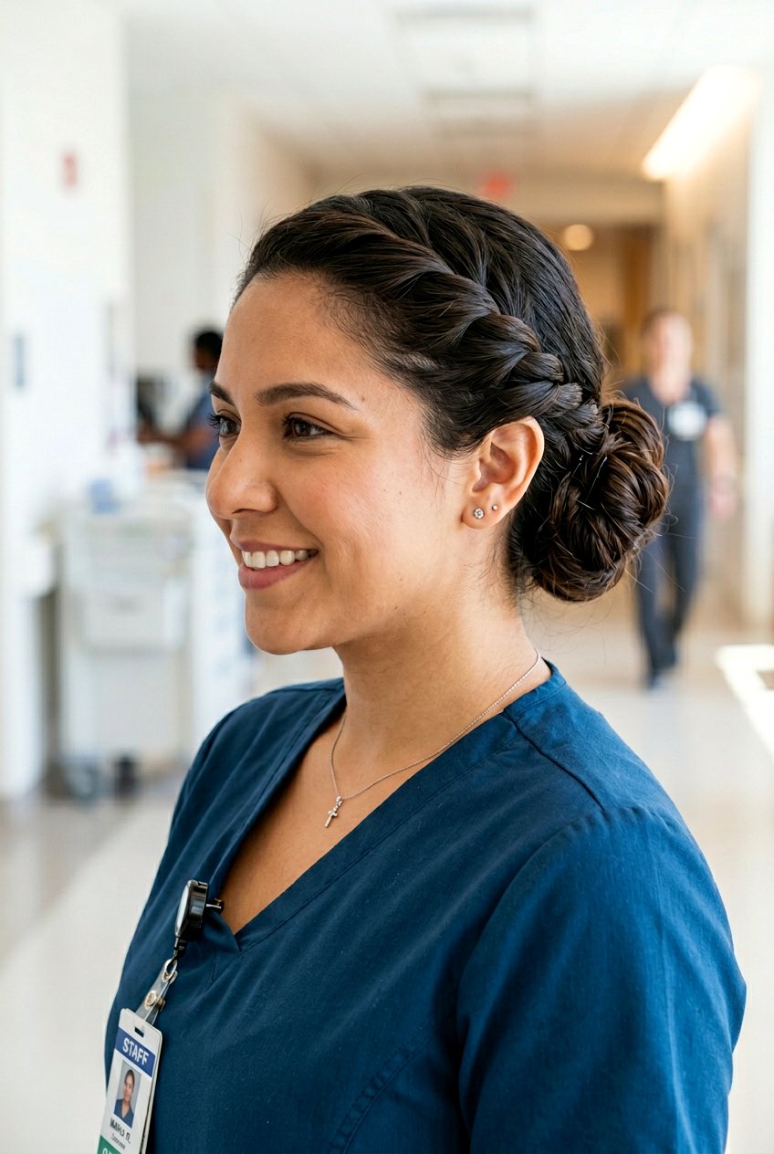 Twisted Low Chignon Nurse Bun - 20 nurse bun hairstyles - 20 nurse bun hairstyles