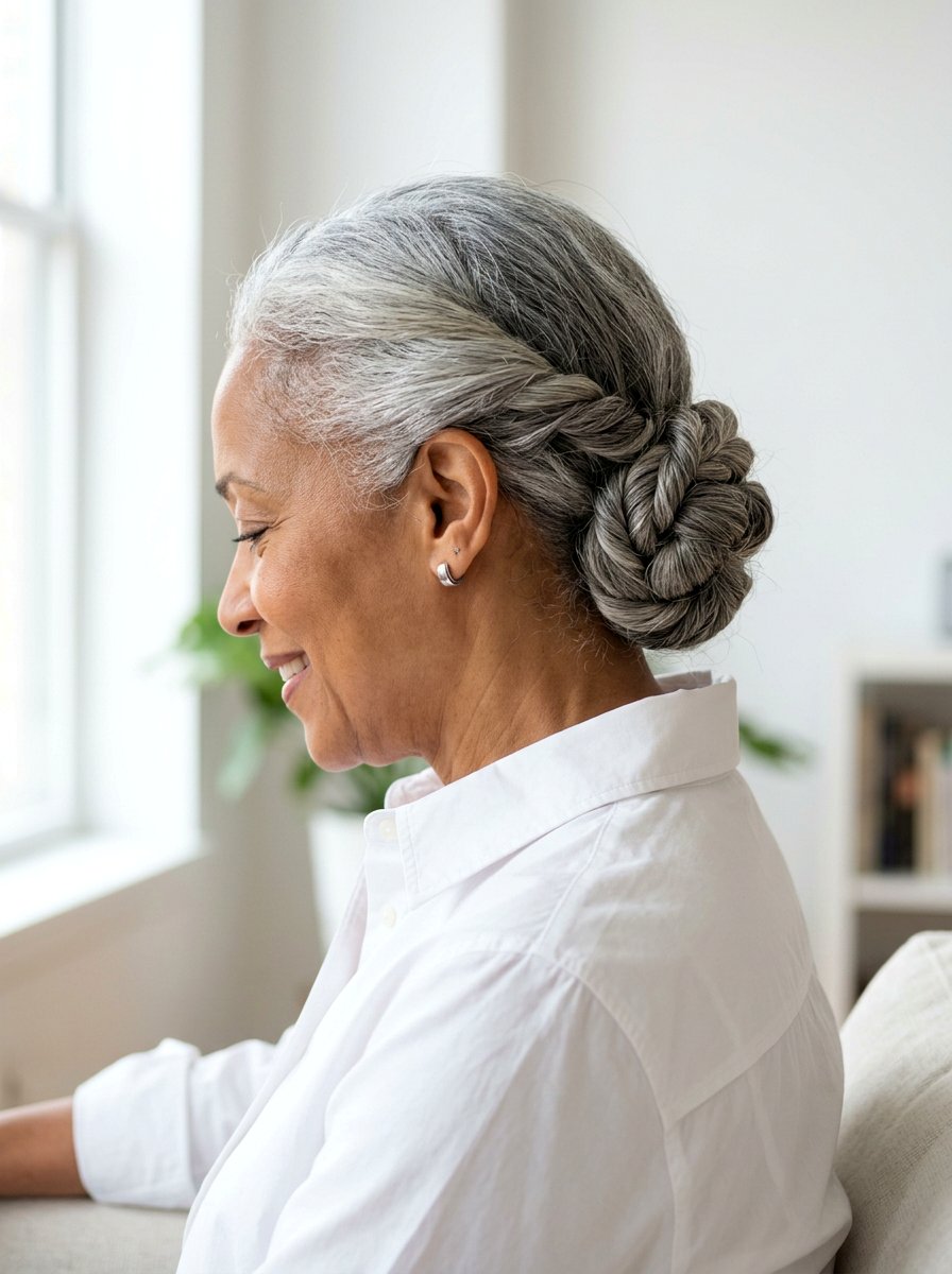 Twisted Low Knot Bun - 20 classy low bun hairstyle for older women - 20 classy low bun hairstyle for older women