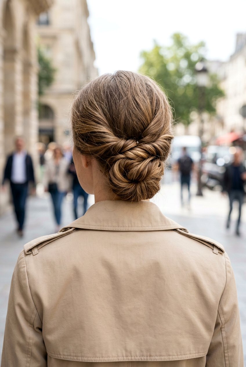 Twisted Low Knot - 20 simple hairstyle for interview with long hair - 20 simple hairstyle for interview with long hair