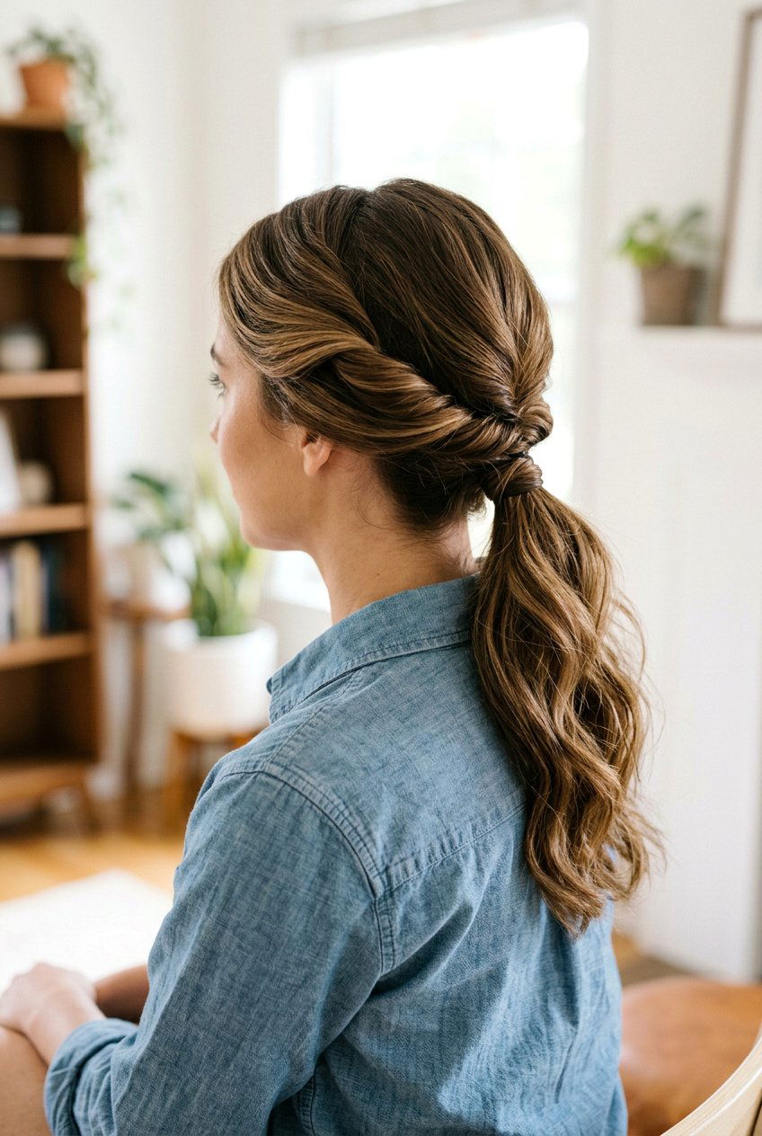 Twisted Low Ponytail - 20 beach hairstyle for vacation photos - 20 beach hairstyle for vacation photos