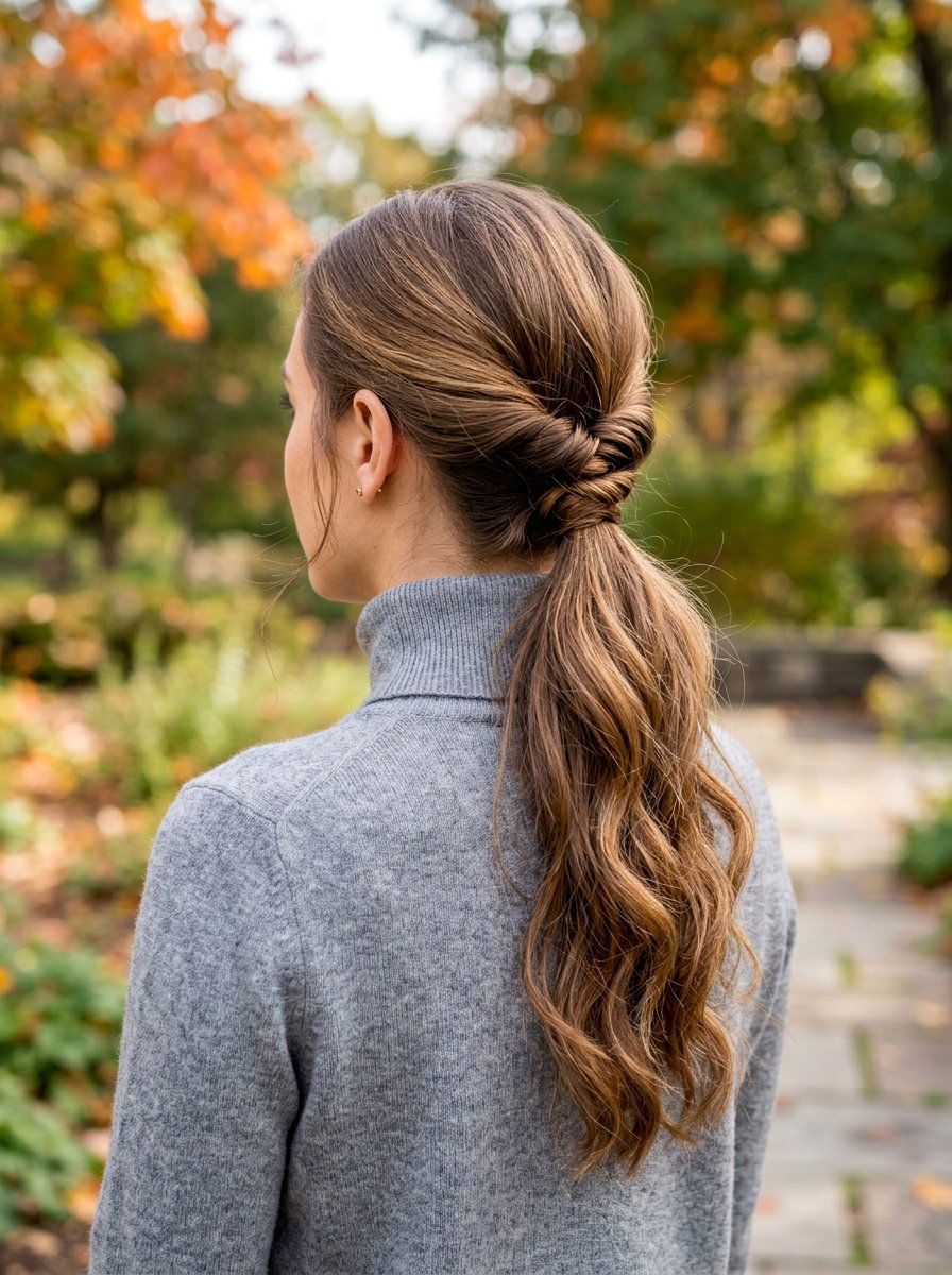 Twisted Low Ponytail - 20 office hairstyle with minimal effort - 20 office hairstyle with minimal effort