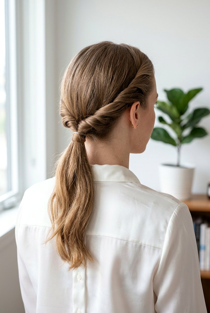 Twisted Low Ponytail - 20 elegant office ponytail for fine hair - 20 elegant office ponytail for fine hair