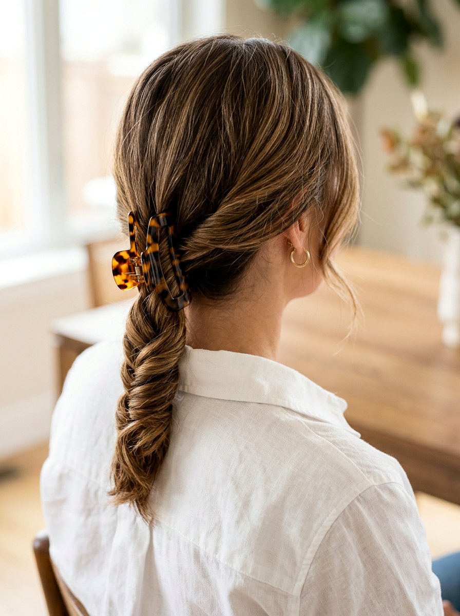 Twisted Low Ponytail Claw Clip - 20 claw clip hairstyle for office women - 20 claw clip hairstyle for office women