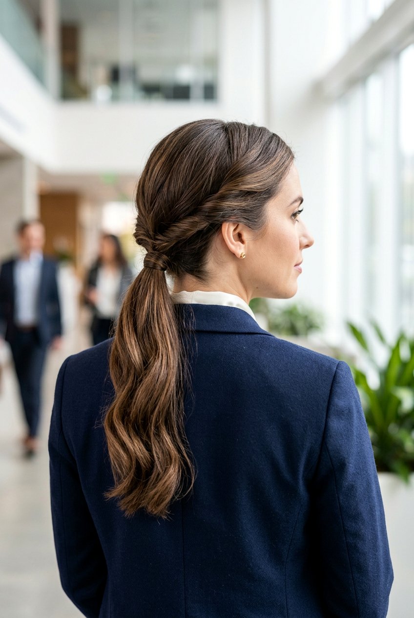 Twisted Low Ponytail For Humidity - 20 work hairstyle for humid weather - 20 work hairstyle for humid weather