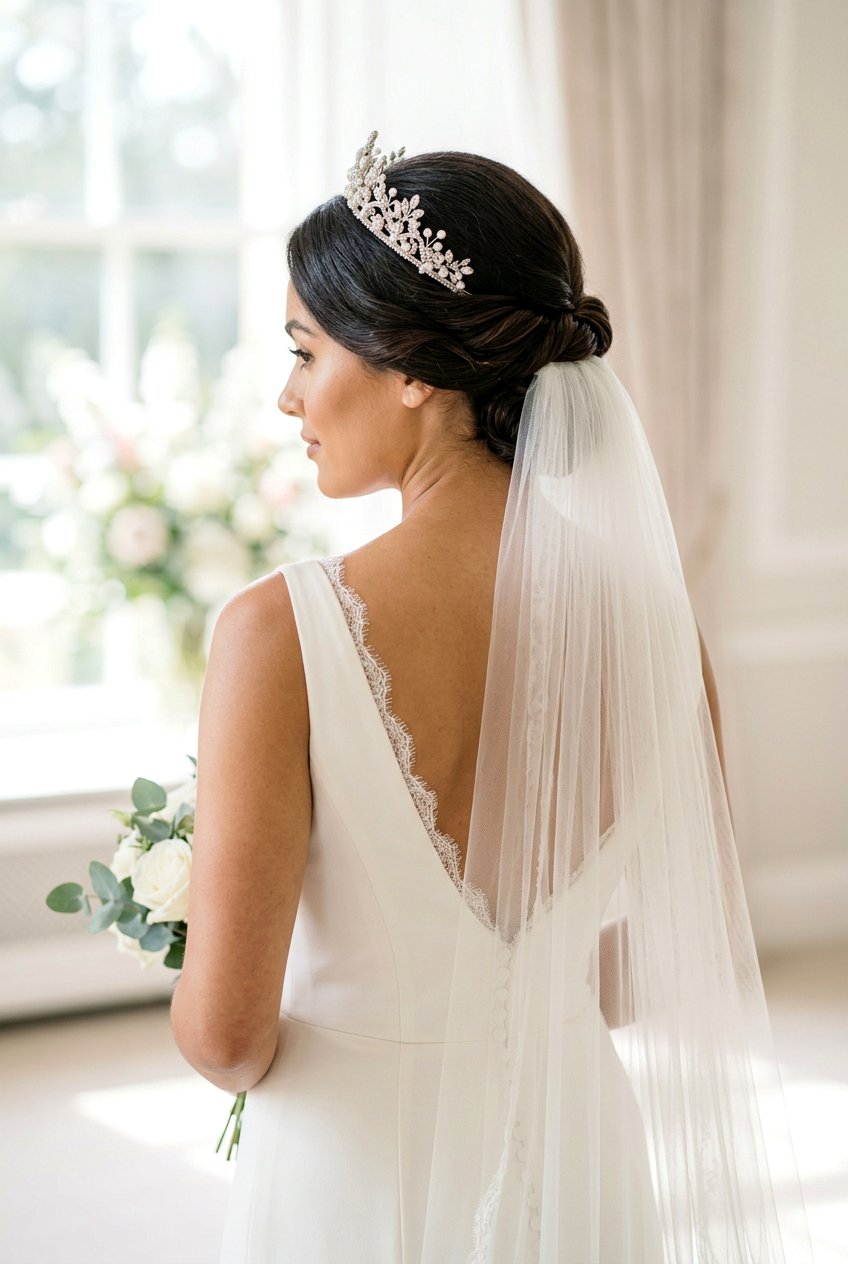 Twisted Low Roll Updo - 20 bridal hairstyle for veil and tiara - 20 bridal hairstyle for veil and tiara