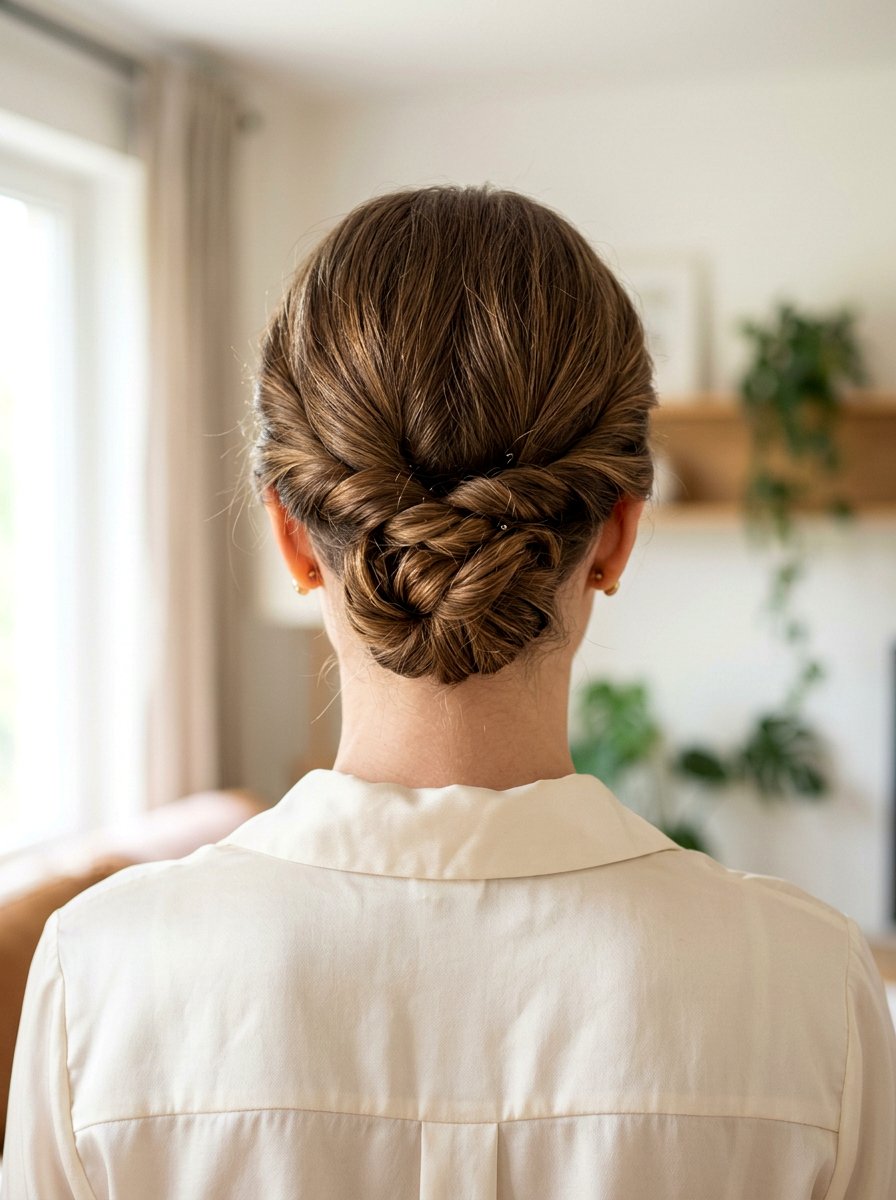 Twisted Low Updo Hairstyle - 20 easy hairstyle for office rush - 20 easy hairstyle for office rush