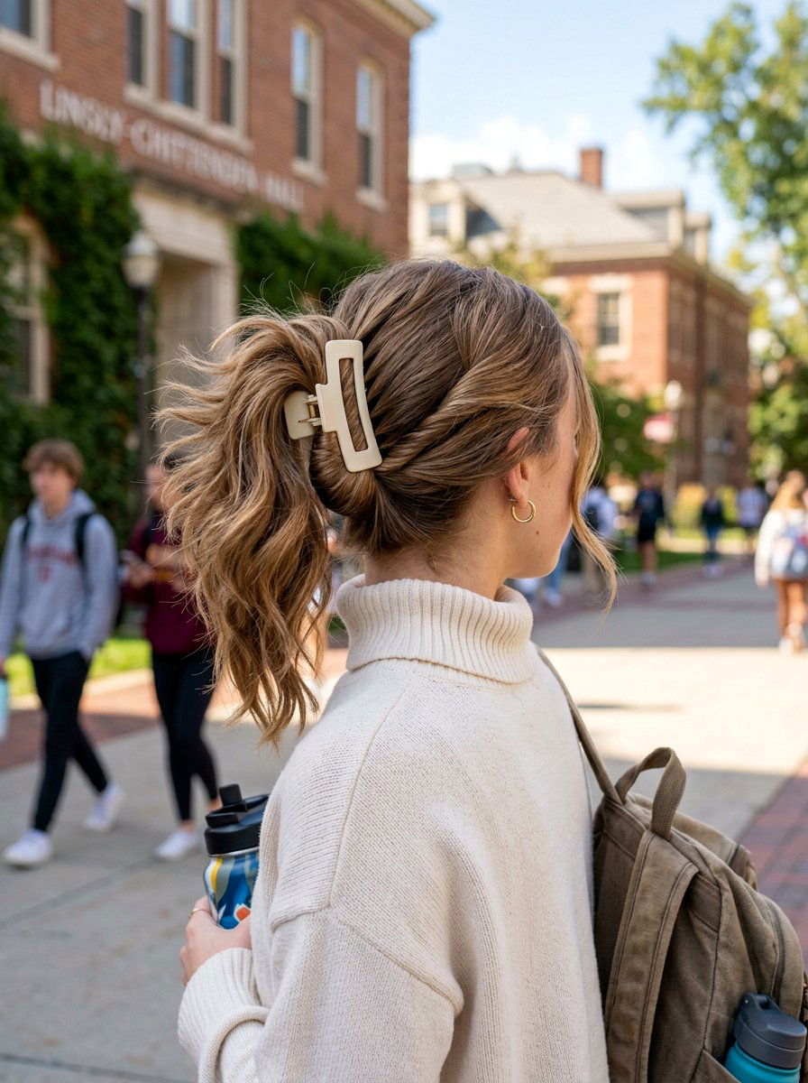 Twisted Ponytail Claw Clip Look - 20 claw clip hairstyle for college girls - 20 claw clip hairstyle for college girls