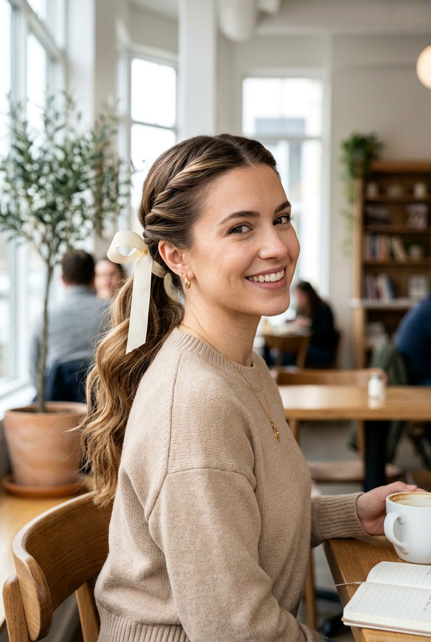 Twisted Ponytail With Bow - 20 birthday hairstyle with bow ponytail - 20 birthday hairstyle with bow ponytail