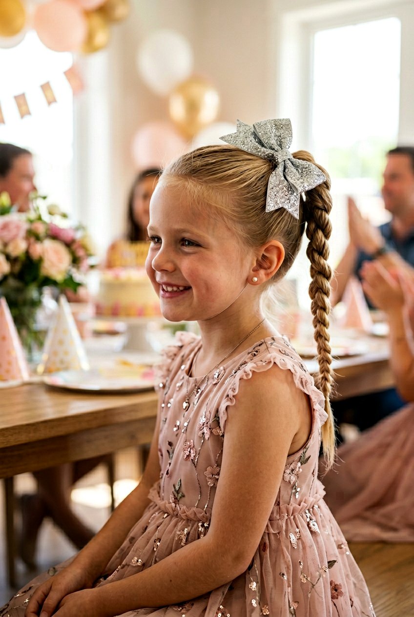 Twisted Ponytail With Sparkly Ribbon Bow - 20 little girls ponytail with ribbon bow - 20 little girls ponytail with ribbon bow