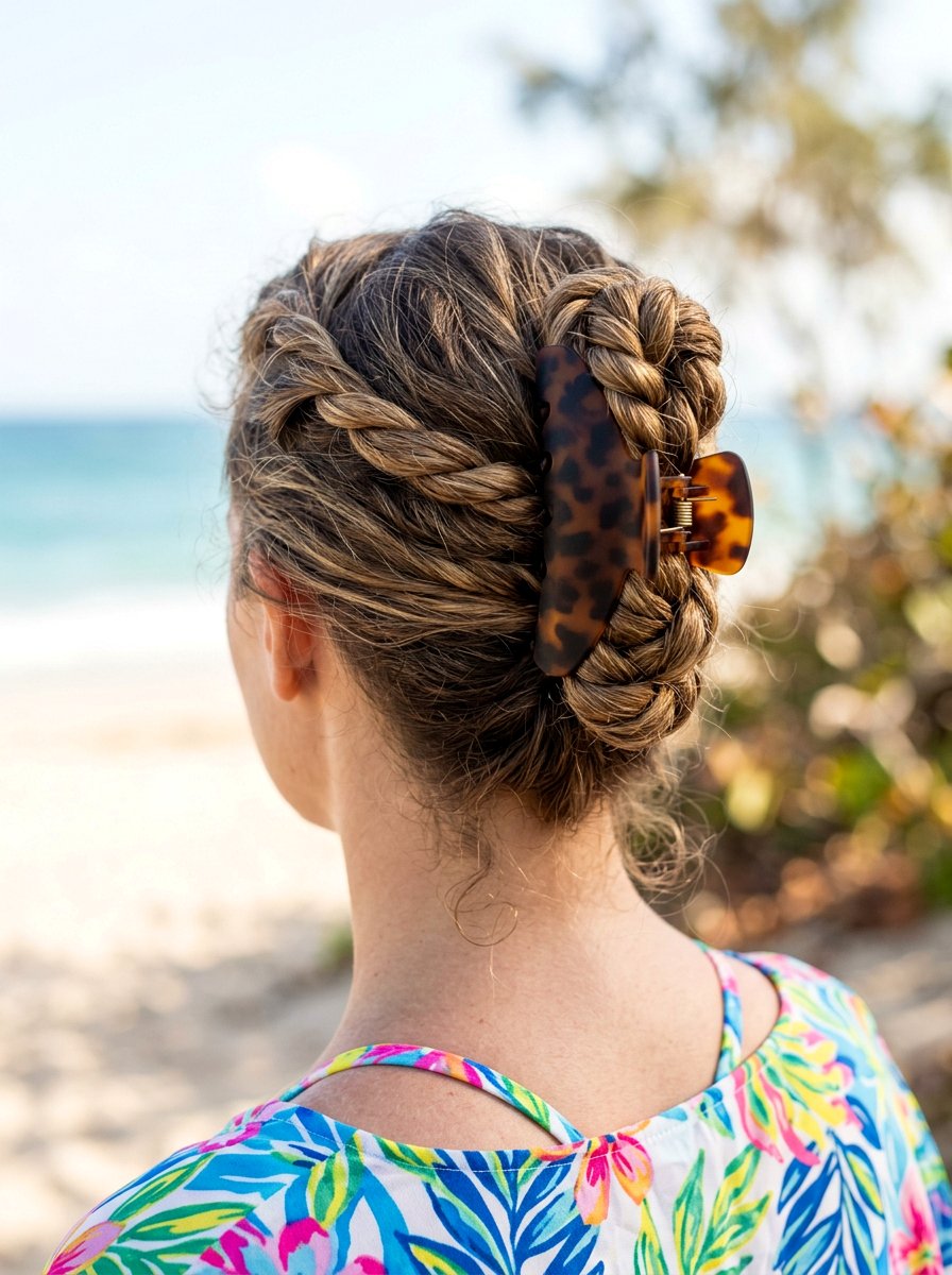 Twisted Rope Claw Clip Bun - 20 vacation hairstyle with claw clip bun - 20 vacation hairstyle with claw clip bun