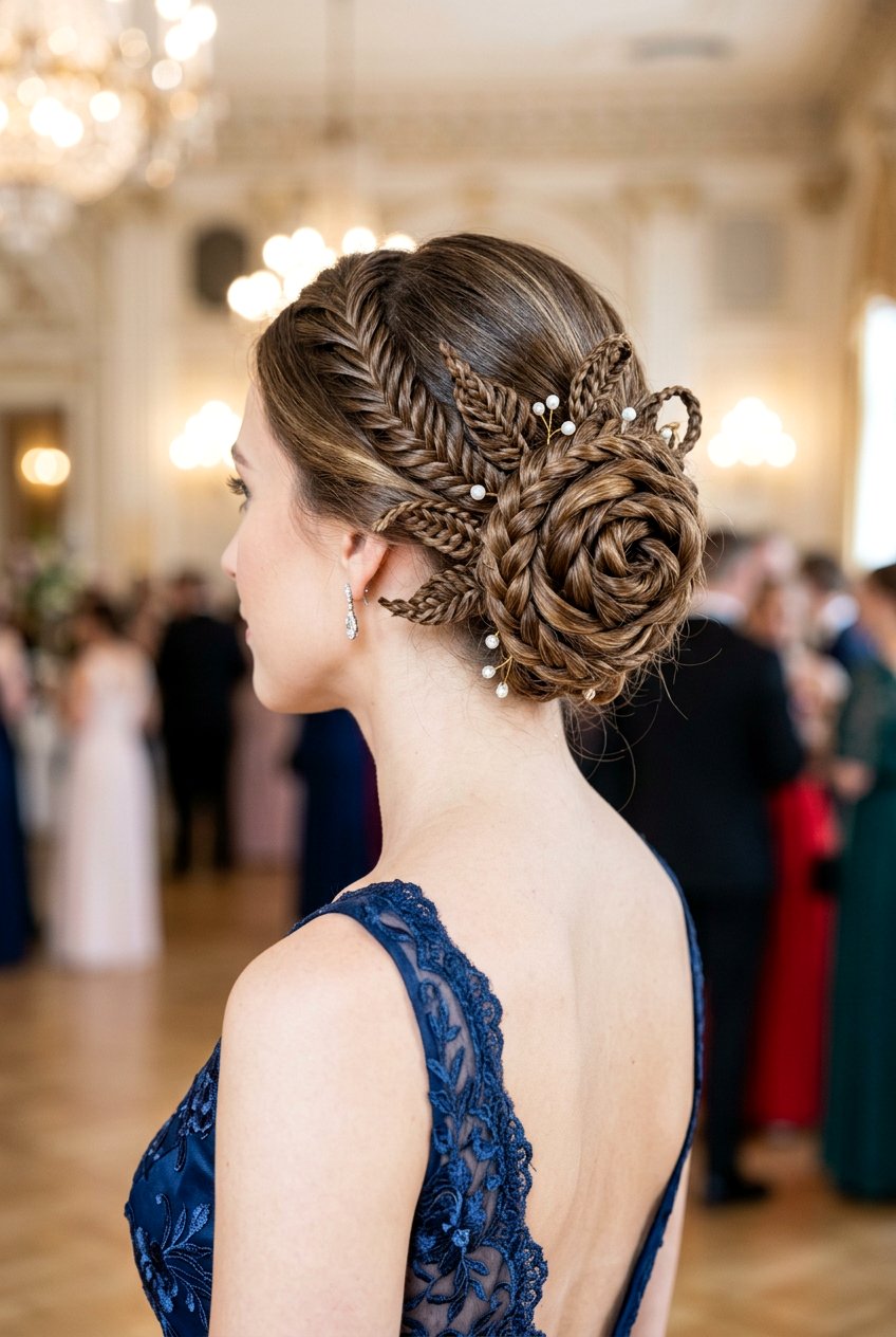 Twisted Rose Braided Bun - 20 bridal hairstyle with romantic braid - 20 bridal hairstyle with romantic braid