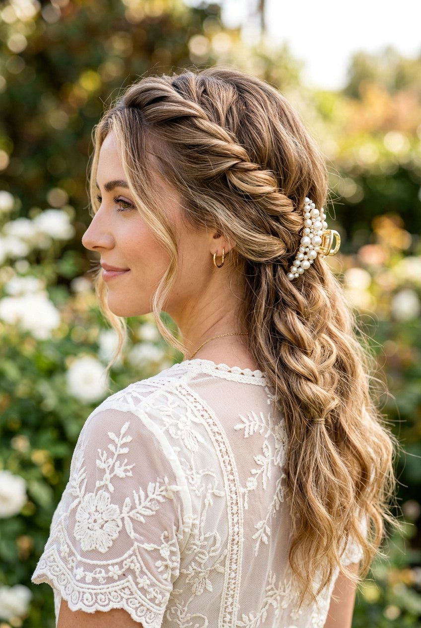 Twisted Side Braid - 20 easy claw clip hairstyles for long hair - 20 easy claw clip hairstyles for long hair