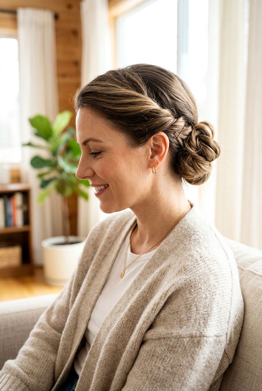 Twisted Side Bun - 20 camping hairstyle for medium hair - 20 camping hairstyle for medium hair