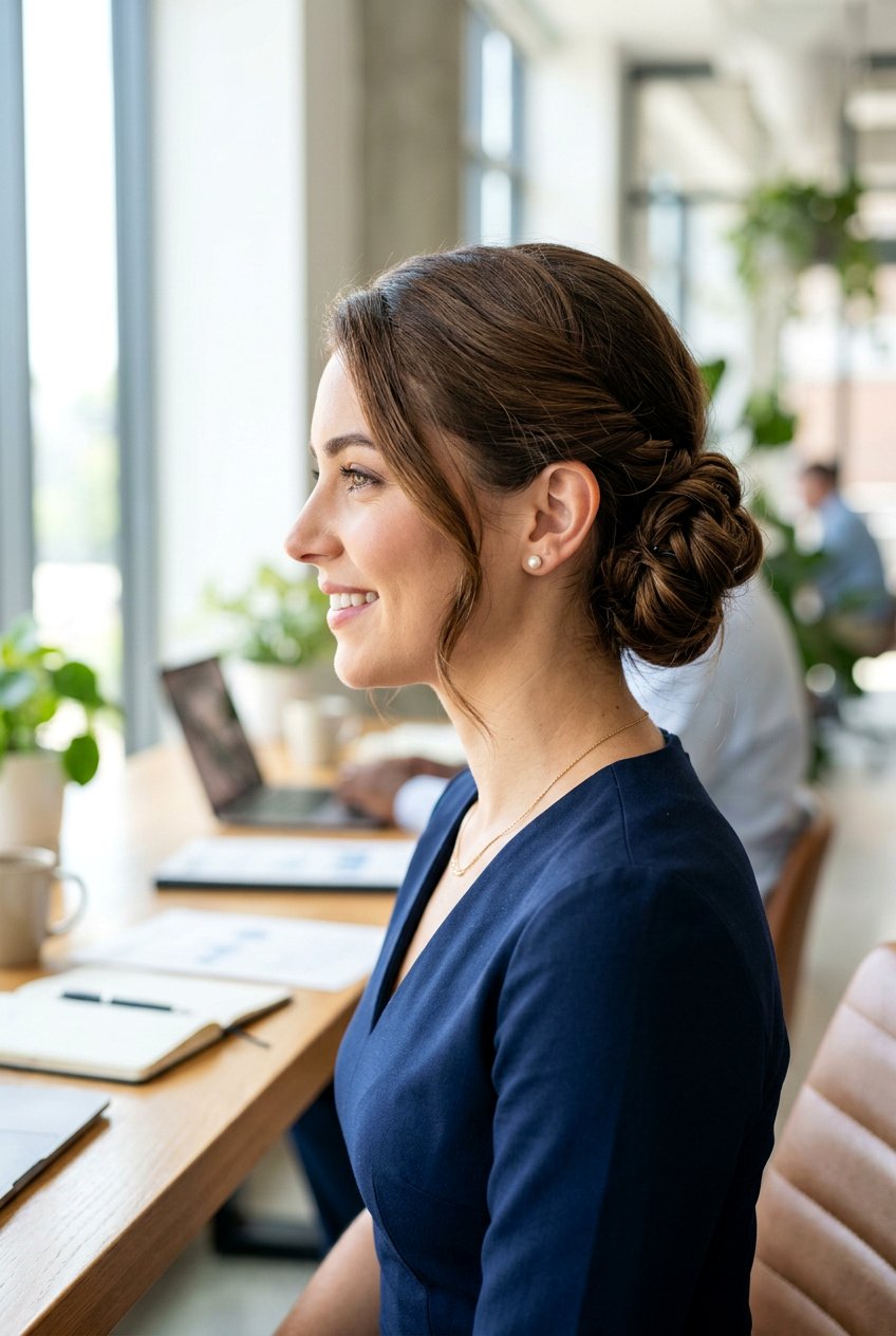 Twisted Side Bun - 20 simple hairstyle for interview with long hair - 20 simple hairstyle for interview with long hair