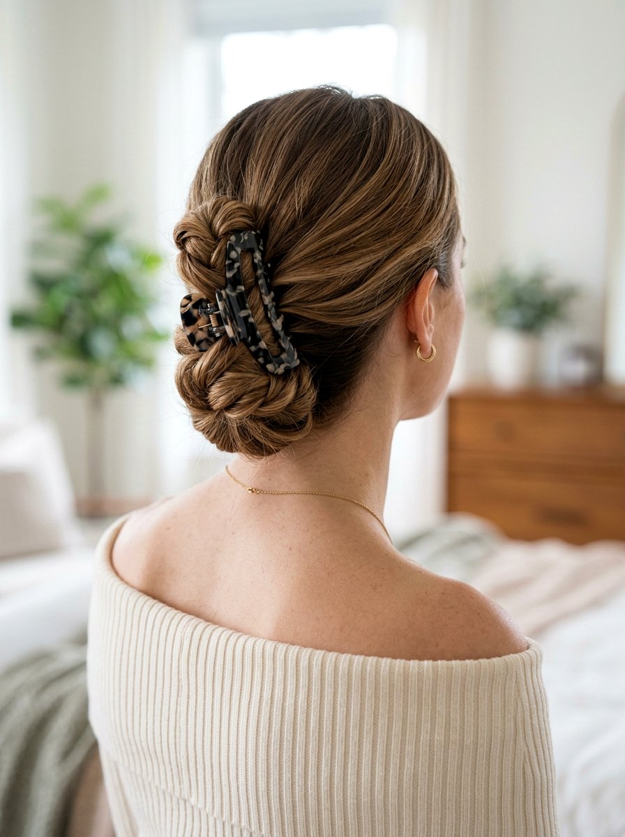 Twisted Side Bun Claw Clip - 20 claw clip hairstyle for moms - 20 claw clip hairstyle for moms