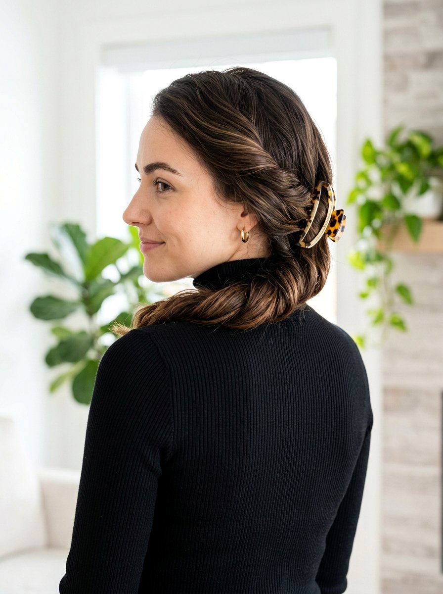 Twisted Side Claw Clip - 20 claw clip hairstyle for office women - 20 claw clip hairstyle for office women