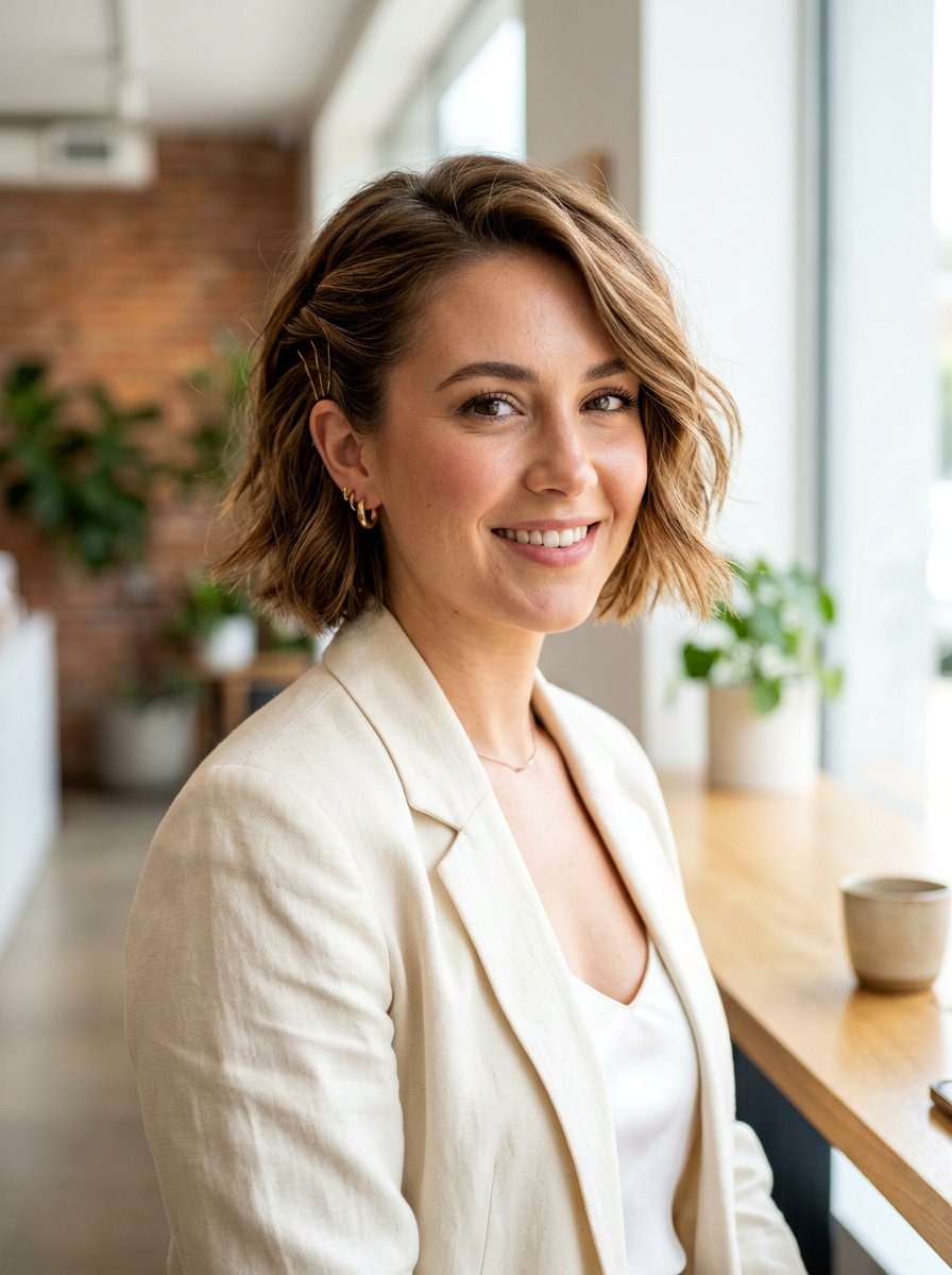 Twisted Side Pin - 20 quick office hairstyle for short hair - 20 quick office hairstyle for short hair