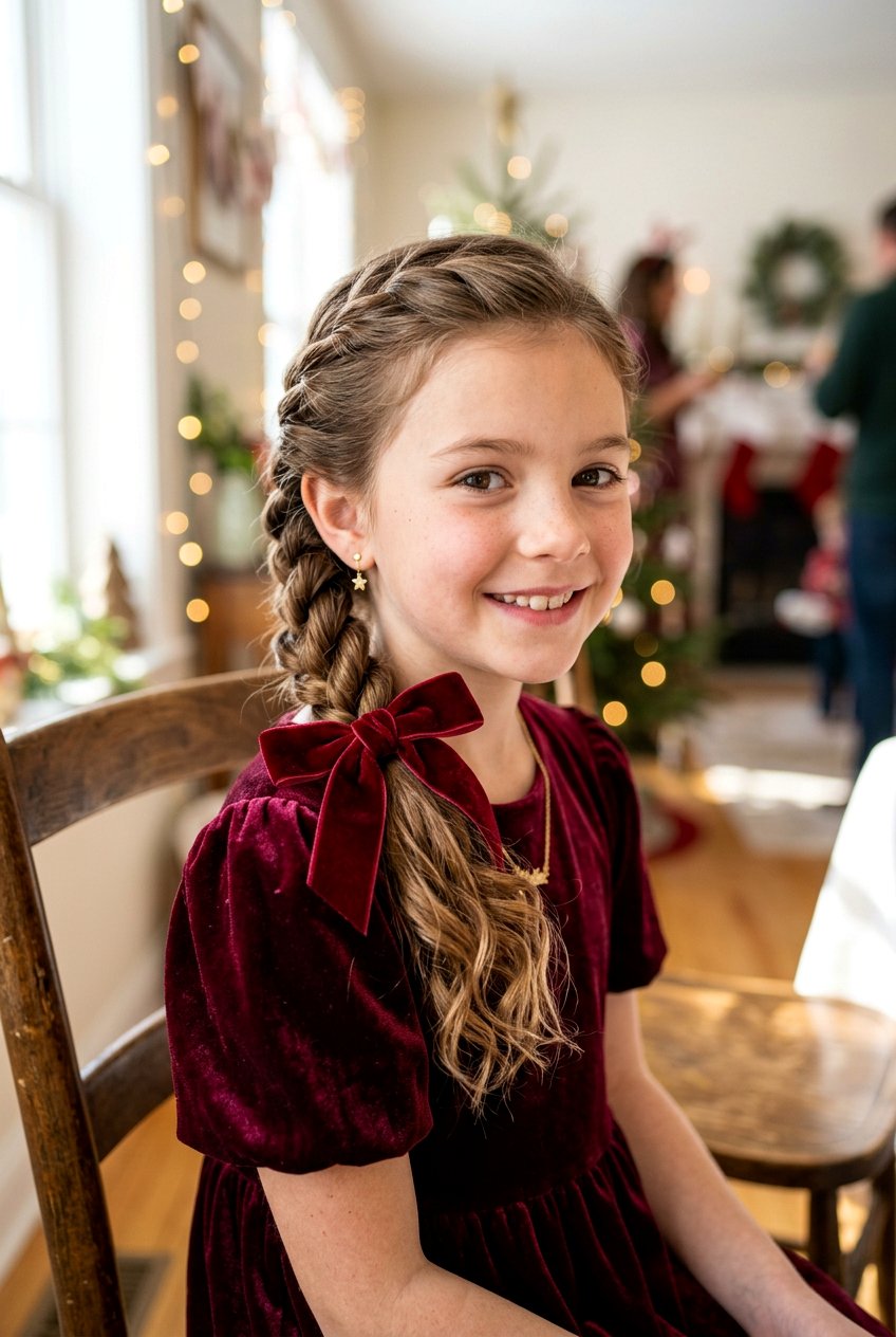 Twisted Side Ponytail With Velvet Ribbon - 20 ribbon ponytail for girls - 20 ribbon ponytail for girls