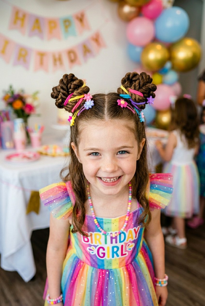 Twisted Space Buns for Little Girls - 20 twist braids for little girls - 20 twist braids for little girls