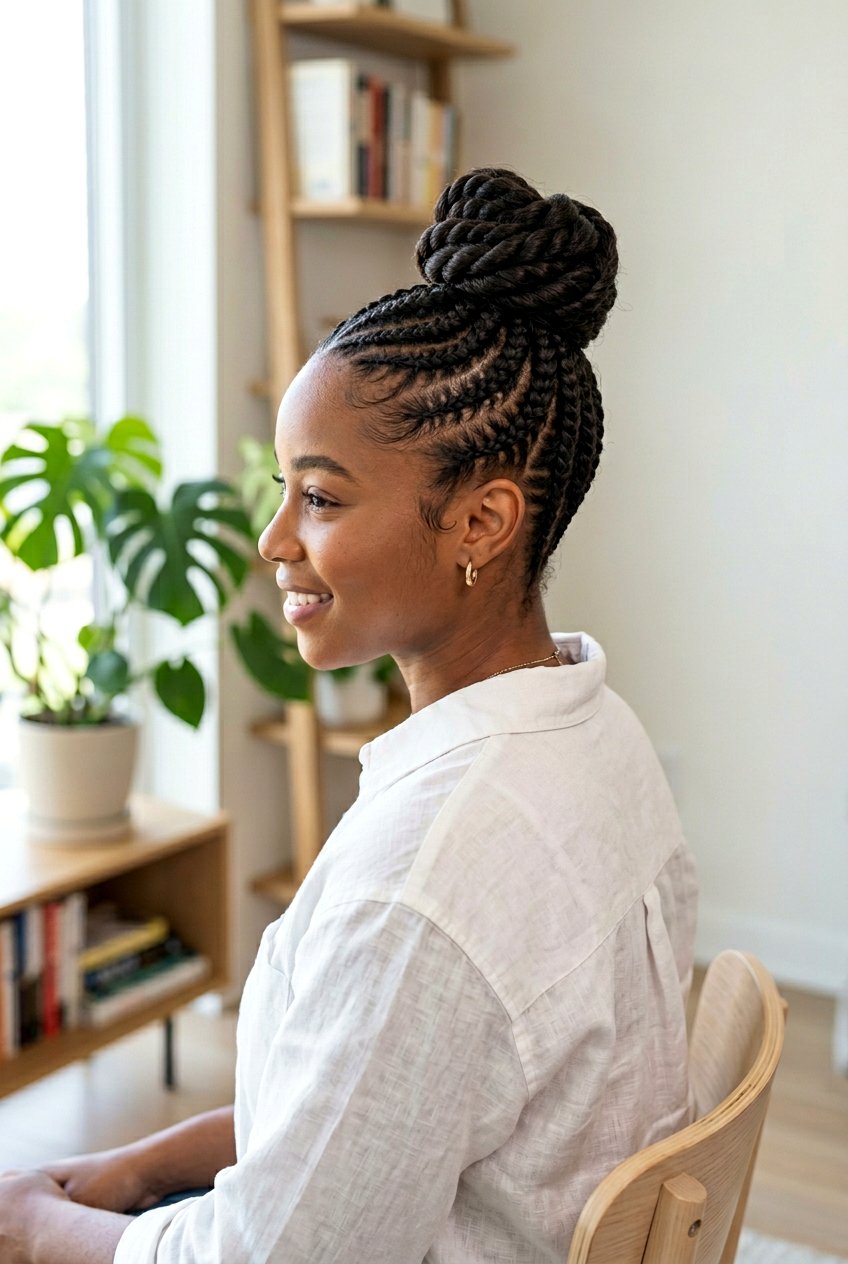 Twisted Top Knot With Braided Base - 20 braided top knot hairstyle