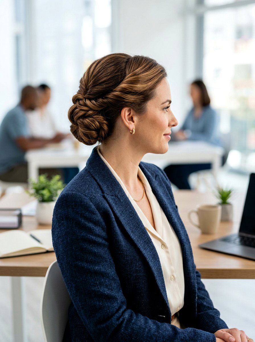 Twisted Updo For Commute - 20 office hairstyle for rainy days - 20 office hairstyle for rainy days