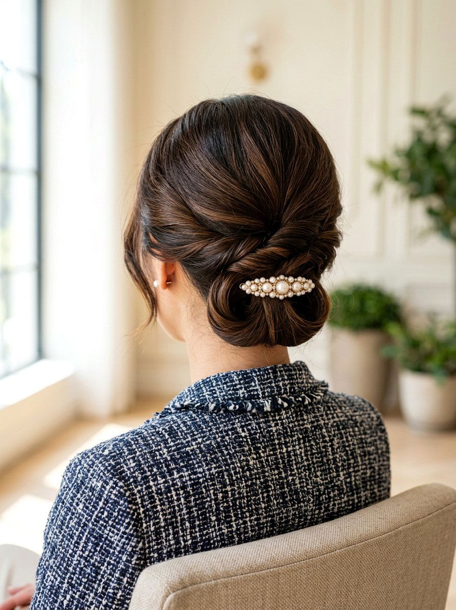 Twisted Updo With Pearl Barrette - 20 office hairstyle with pearl barrette - 20 office hairstyle with pearl barrette