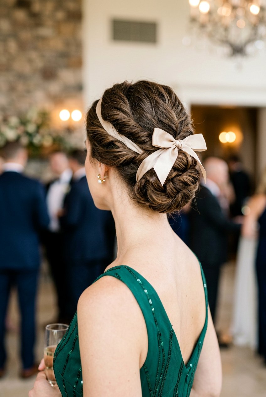 Twisted Updo With Silk Bow - 20 coquette hairstyle with ribbon bow - 20 coquette hairstyle with ribbon bow