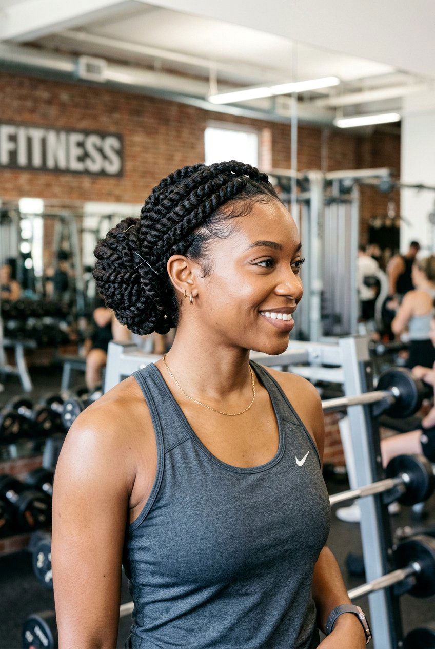 Twisted Updo for Natural Hair - 20 gym protective styles for natural hair - 20 gym protective styles for natural hair